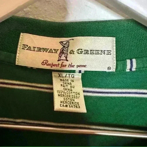 Fairway & Greene 🏌️♂️Men’s Green and White Striped Golf Polo with Logo - Picture 5 of 5